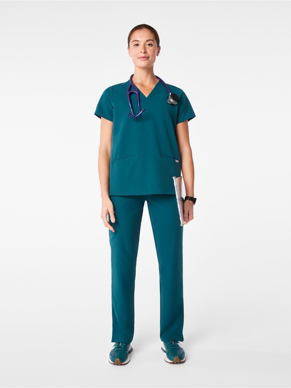 Figs Casma Scrub Top in Caribbean Blue